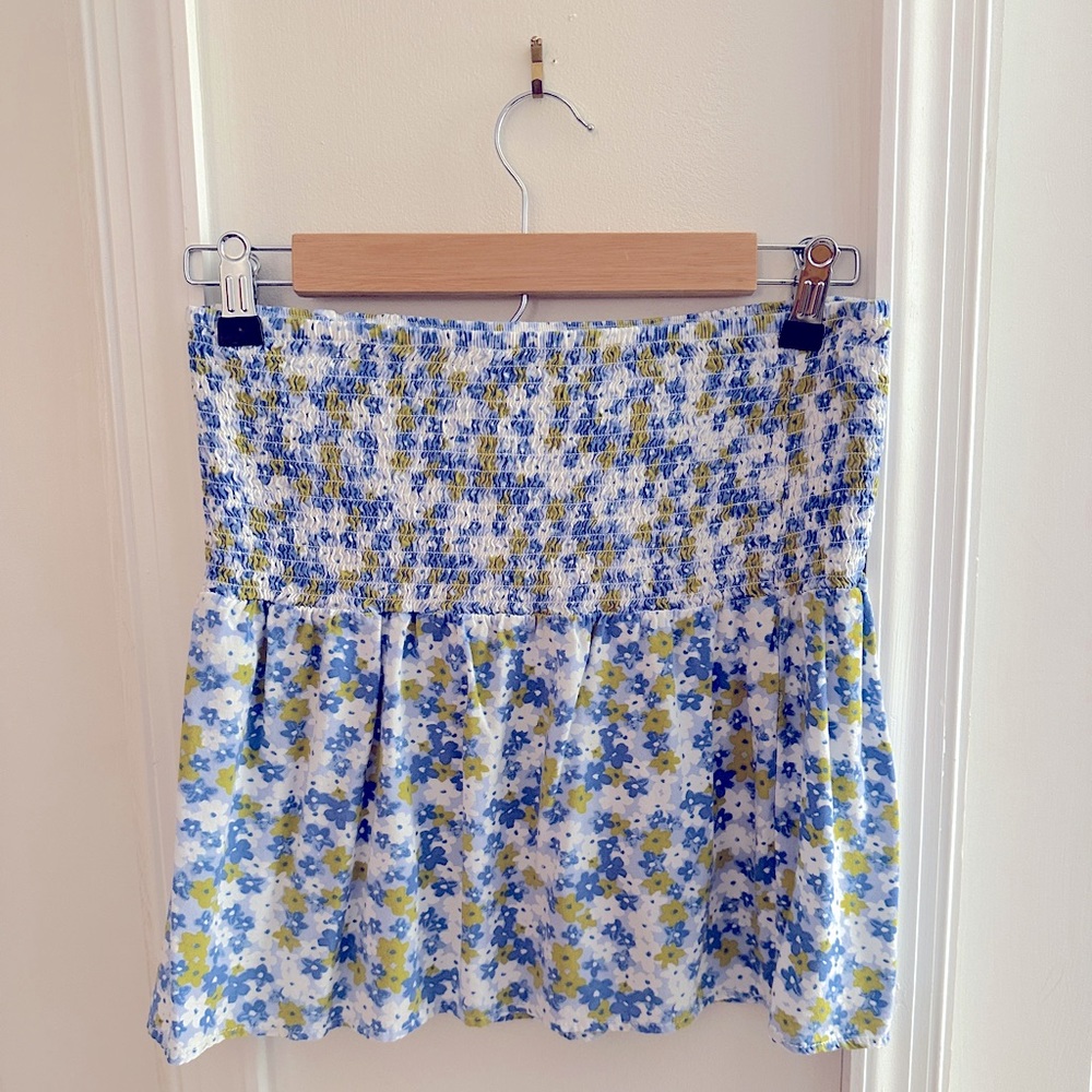blue & green floral skirt